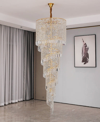 Crystal and Gold Luxury Cascading Staircase Chandelier, 27.6''By Miron Demid LLC