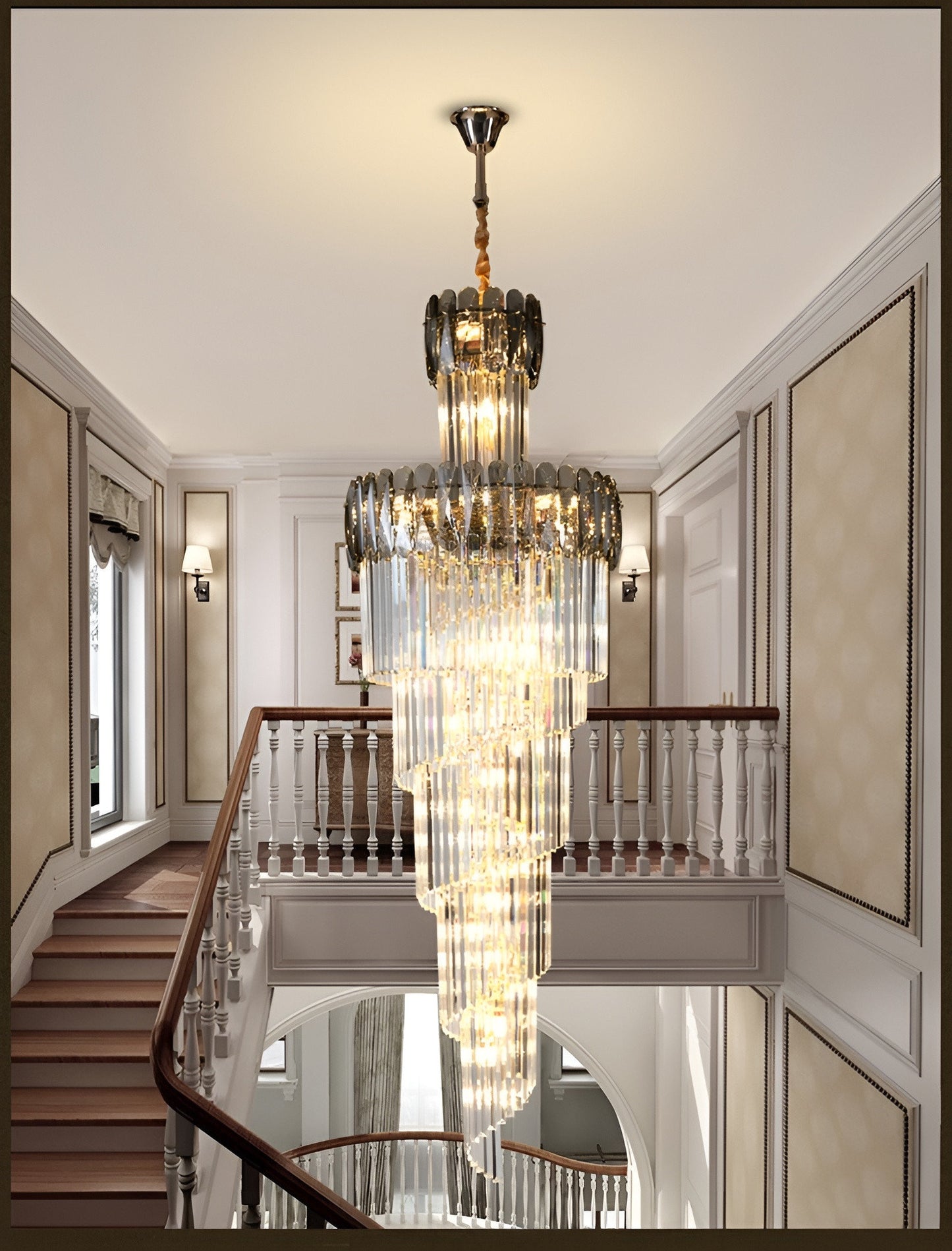Le Cannet | Luxury Spiral Crystal Chandelier For Stairway, Smoky Gray, 15.8''By Miron Demid LLC
