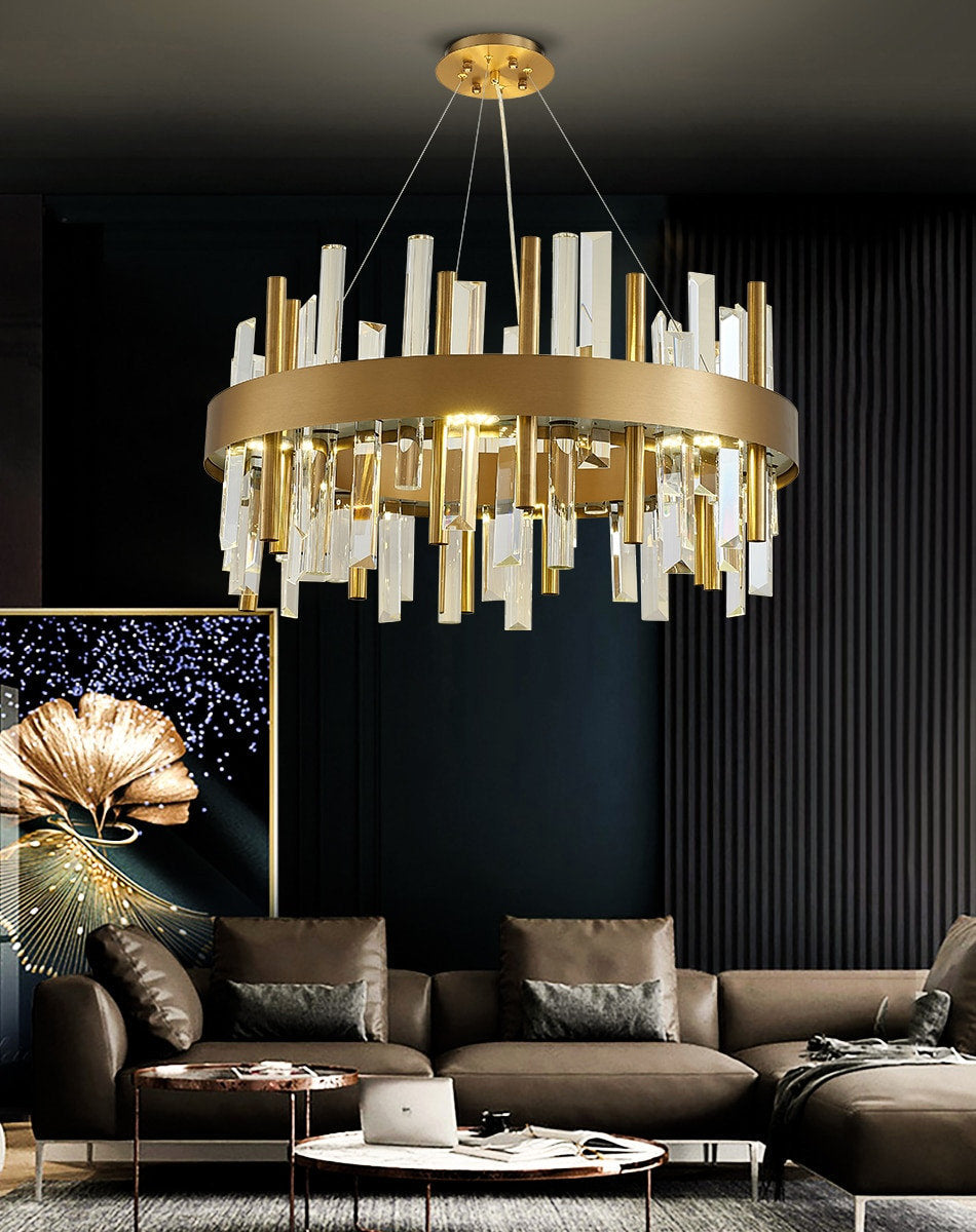 Royal Hanging Gold/Titanium/Copper Round Crystal Chandelier for Dining Room, Gold, 31.5'', Warm LightBy Miron Demid LLC