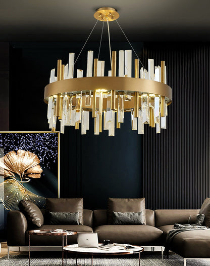 Royal Hanging Gold/Titanium/Copper Round Crystal Chandelier for Dining Room, Gold, 31.5'', Warm LightBy Miron Demid LLC