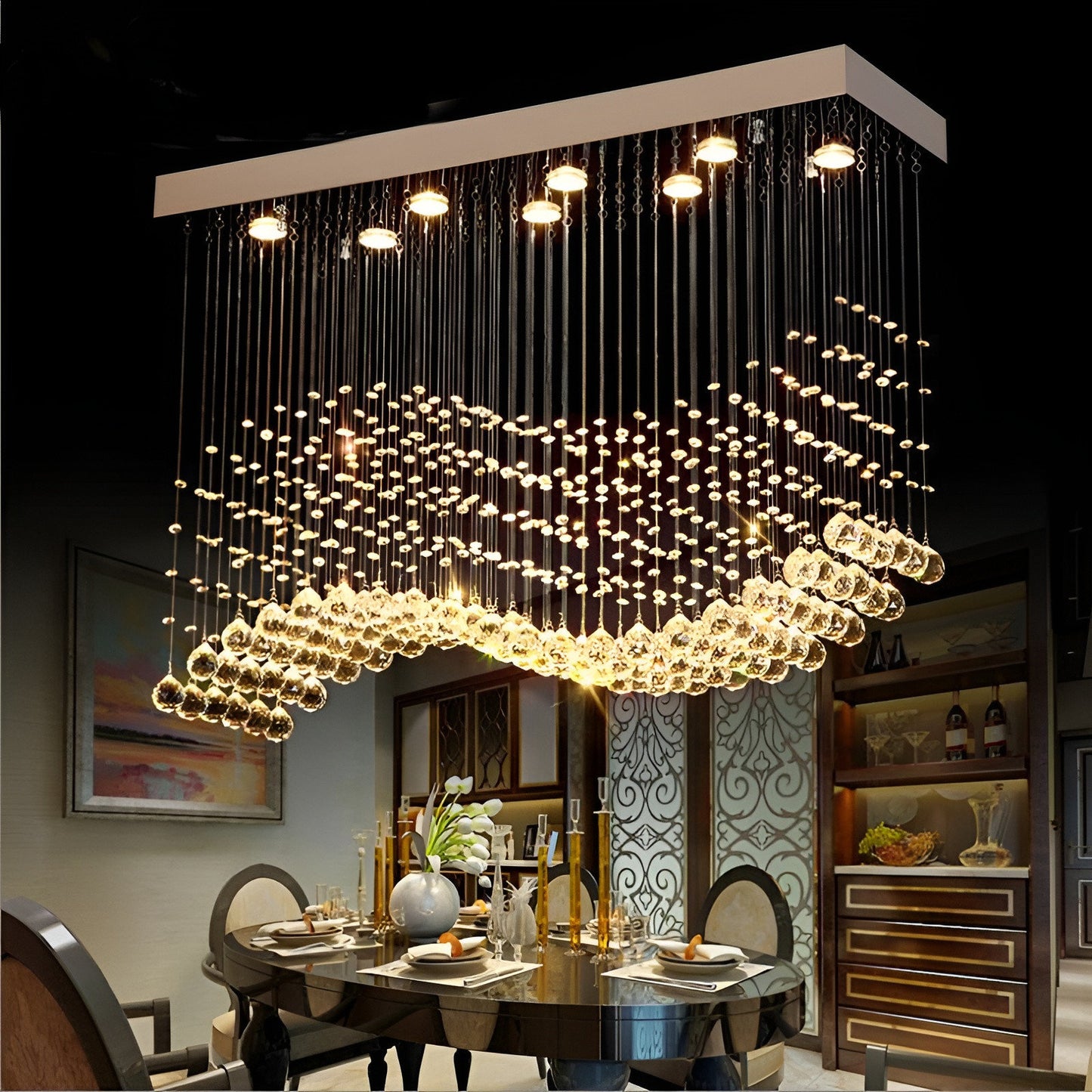 Agropoli | Luxury Rectangle LED Crystal Lamp for Dining Room, L39.4xw9.8xh39.4", Warm LightBy Miron Demid LLC