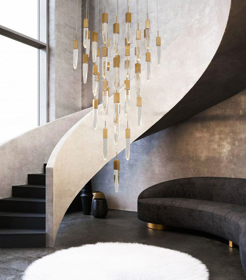 Crystal Cascade Black Multi-Tiered Linear Chandelier with Crystal Accents, GoldBy Design Living