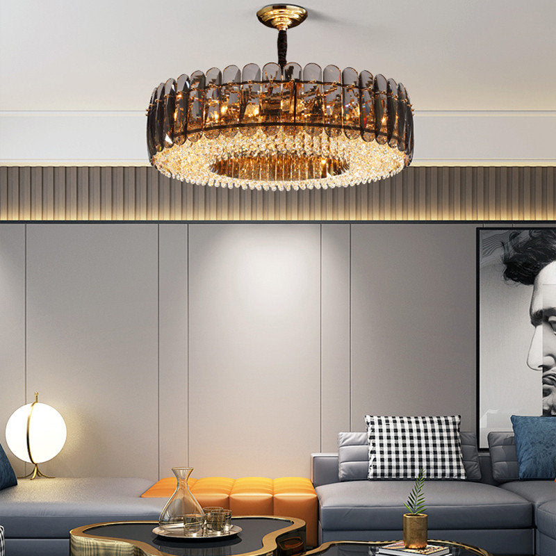 Introdacqua | Round Luxury Golden Crystal LED Chandelier for Living Room, Smoky Gray, Dia23.6xh7.8+39.4", Warm LightBy Miron Demid LLC