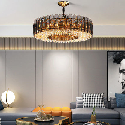 Introdacqua | Round Luxury Golden Crystal LED Chandelier for Living Room, Smoky Gray, Dia23.6xh7.8+39.4", Warm LightBy Miron Demid LLC