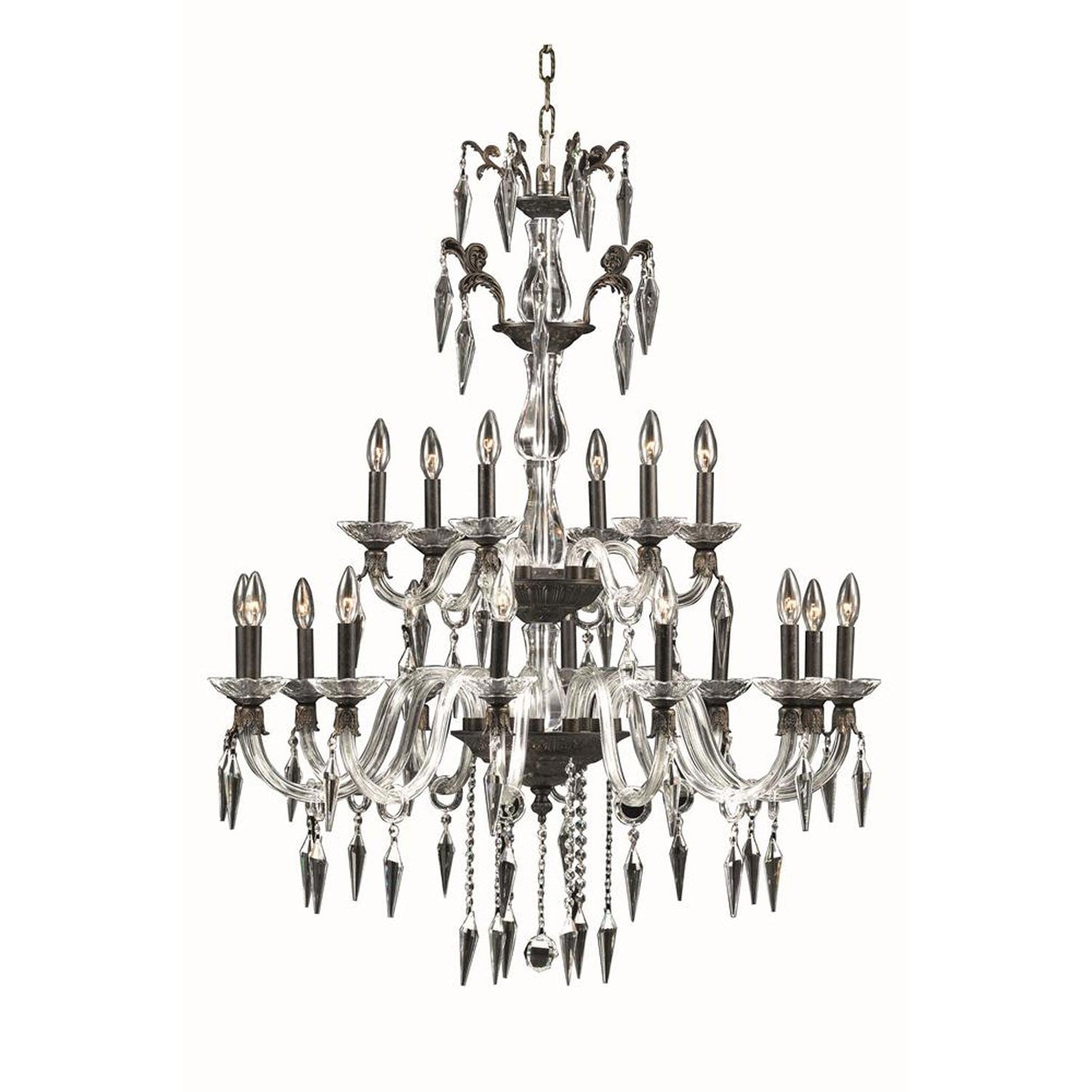 Bronze 18-Light Chandelier with Elegant Cut Crystal