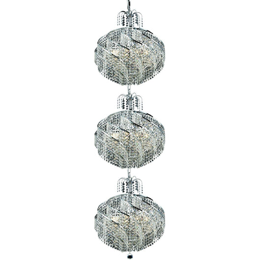Spiral Chrome Thirty-Light 22-Inch Three-Tier Pendant with Royal Cut Clear Crystal