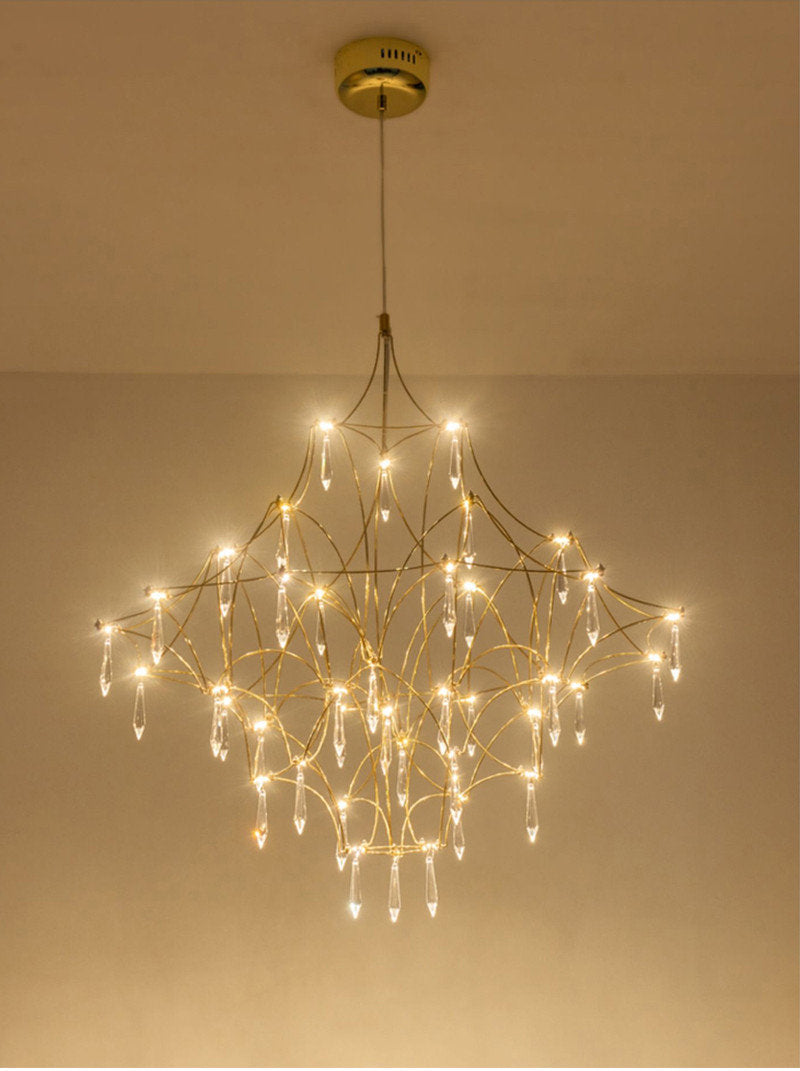 Cube Design Crystal LED Chandelier for Living Room, Bedroom, Gold, Dia39.4xh39.4", Warm Light, DimmableBy Miron Demid LLC