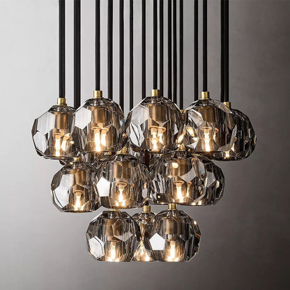 MIRODEMI? Consegudes | Round Grey LED Cut Crystal Ceiling Chandelier, Brass Finish, 19 LightsBy Miron Demid LLC