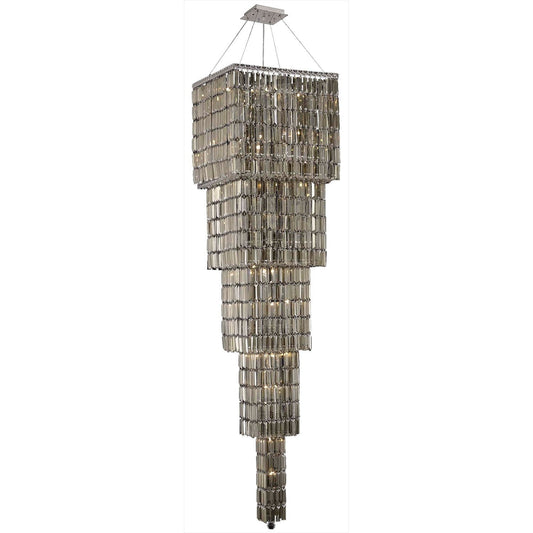Maxim Chrome Twenty-Two Light 22-Inch Five-Tier Square Pendant with Royal Cut Golden Teak Smoky Crystal