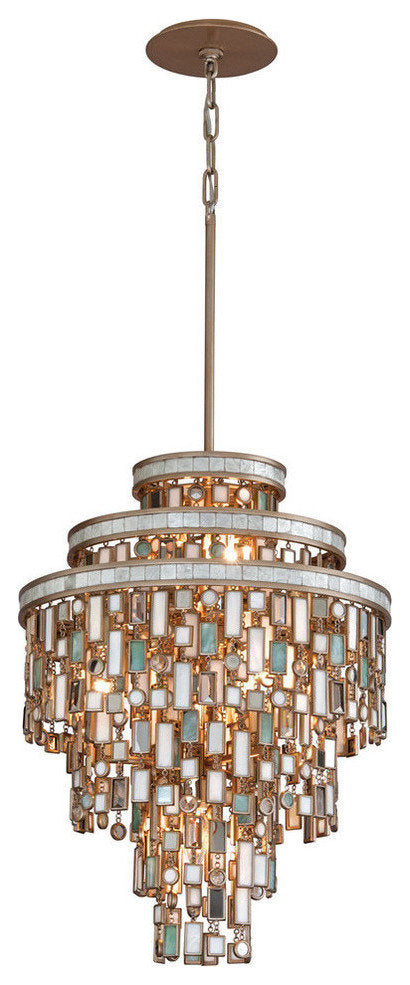 Dolcetti Pendant With Silver Finish, Mixed Shells, Crystal and Shade, 18"By Corbett Lighting