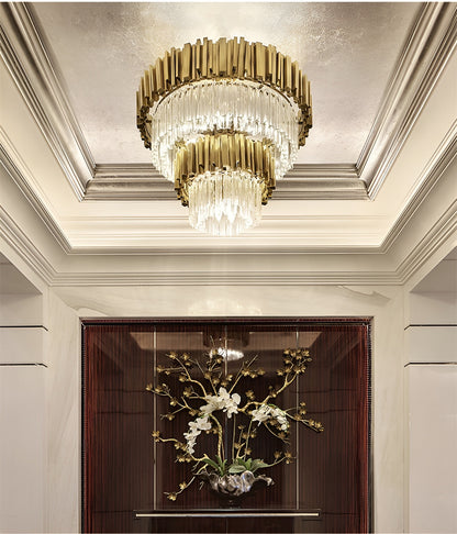 Beausoleil | Empire Gold Crystal Chandelier For Stairway, Dia 31.5'' 2 LayersBy Miron Demid LLC