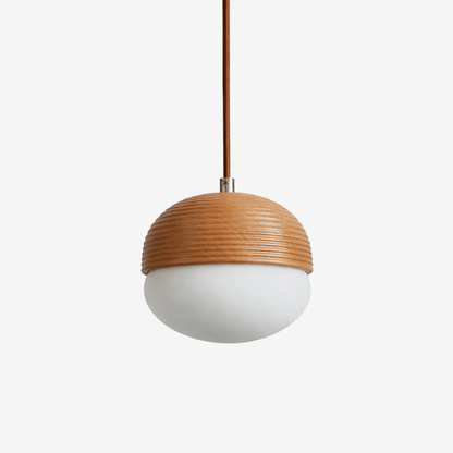 Ribbed Wood Globe Pendant Light
