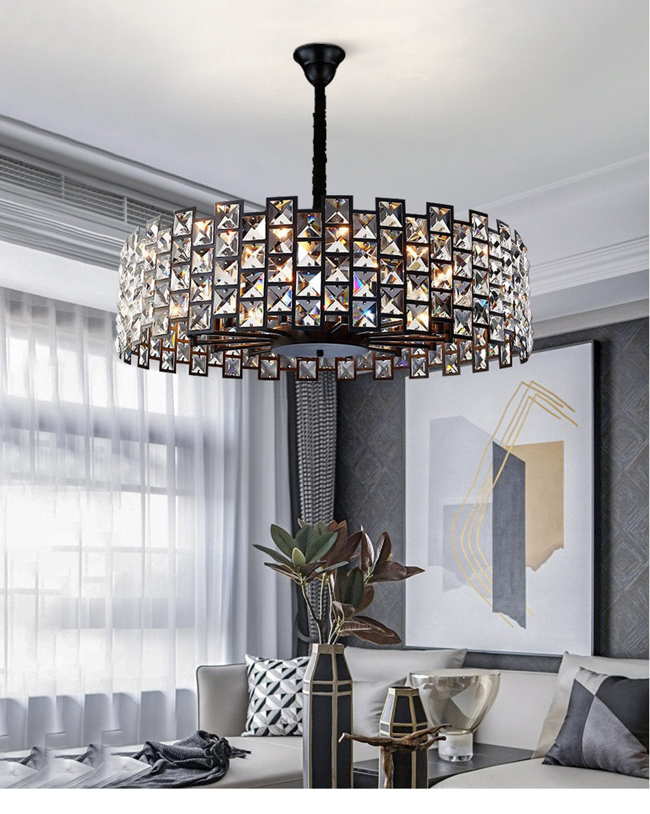 Black crystal lamp for modern living room, bedroom, kitchen., 31.5''By Miron Demid LLC