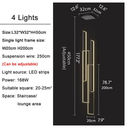 Lavagna | Ultramodern Rectangle Hanging LED Chandelier, Black, 4 Lights (H177.2"), Warm Light, Non-DimmableBy Miron Demid LLC
