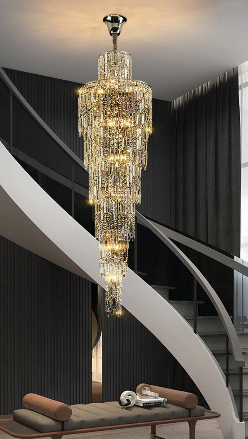 Moneglia | Chic Long Spiral Crystal Pendant Chandelier, Gold, H118.1"By Miron Demid LLC