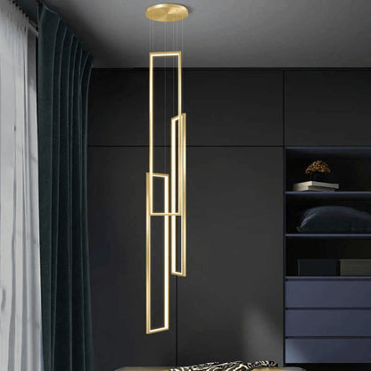 Lavagna | Ultramodern Rectangle Hanging LED Chandelier, Gold, 3 Lights (H157.5"), Cool Light, DimmableBy Miron Demid LLC