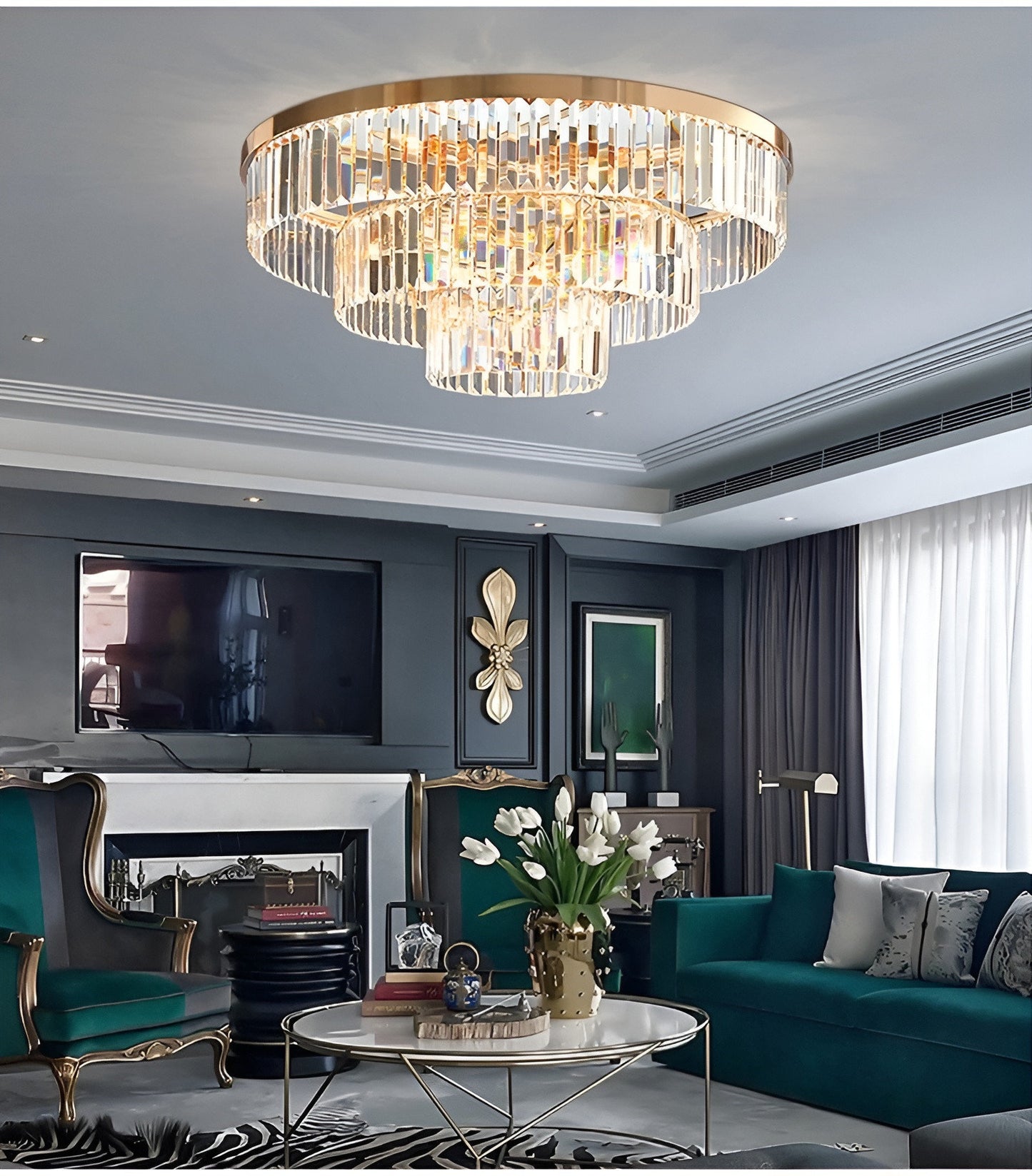 Afragola | Contemporary gold crystal ceiling chandelier, 5 LayersBy Miron Demid LLC