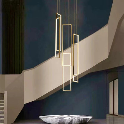 Lavagna | Ultramodern Rectangle Hanging LED Chandelier, Gold, 6 Lights (H177.2"), Warm Light, Non-DimmableBy Miron Demid LLC