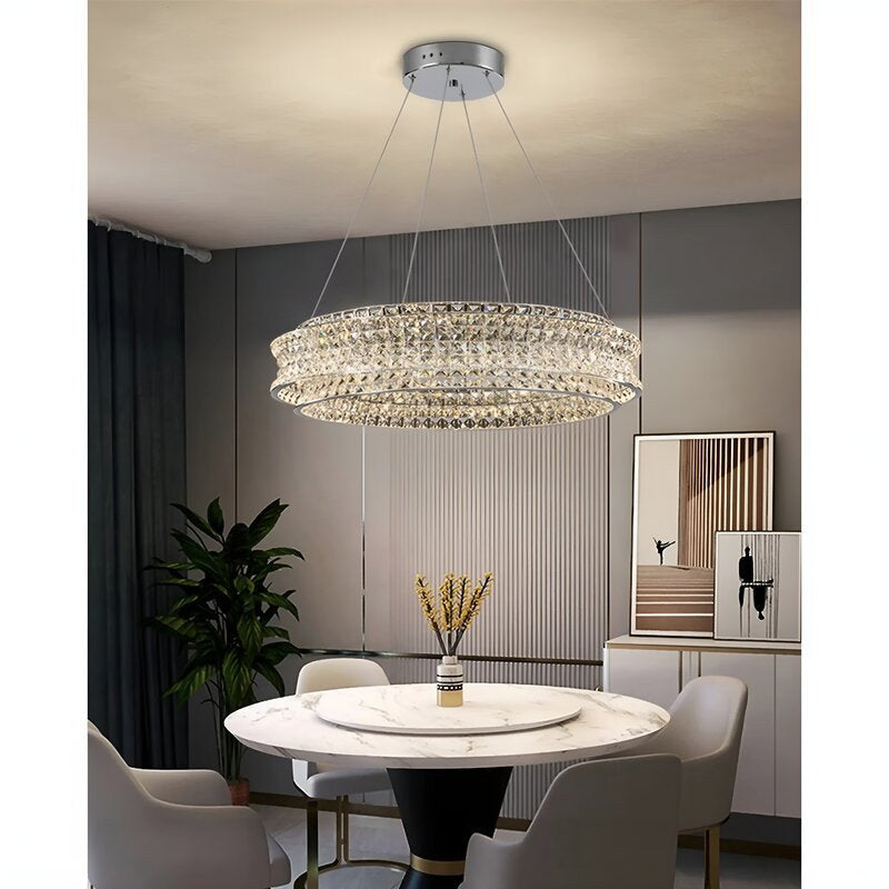 Albano Vercellese | Chic Chrome/Gold Creative Round Crystal Chandelier, Chrome, 1 Ring Large - Dia39.4xh6.7" / Dia100xh17.7cm, Warm LightBy Miron Demid LLC