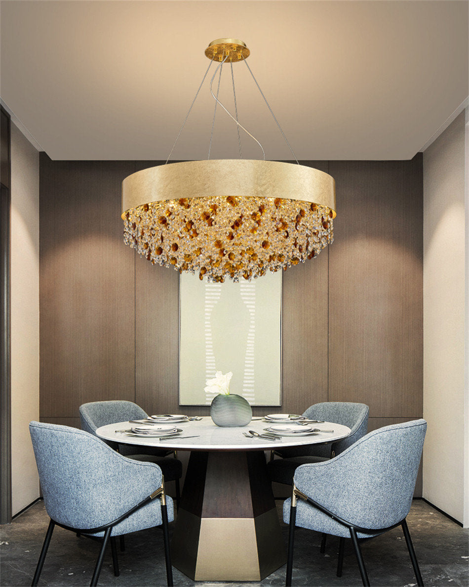 Zeme | Creative Luxury Round Gold Colored Crystal Chandelier, Dia31.5"By Miron Demid LLC