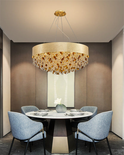 Zeme | Creative Luxury Round Gold Colored Crystal Chandelier, Dia31.5"By Miron Demid LLC