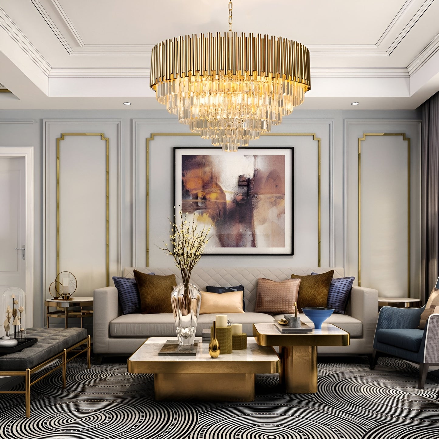 Cisano sul Neva | Majestic Gold Crystal Ceiling Chandelier, 23.6''By Miron Demid LLC
