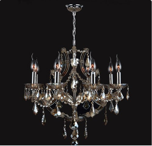 Eight-Light ChromeFinish with GoldenTeak Crystal Chandelier