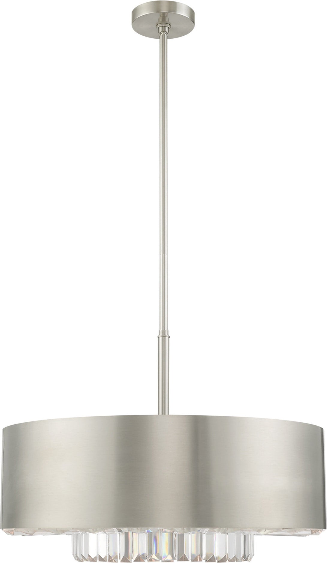 Madison Pendant Chandelier - Brushed Nickel, Steel, Clear Faceted Crystal BarsBy Livex Lighting Inc.
