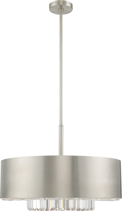 Madison Pendant Chandelier - Brushed Nickel, Steel, Clear Faceted Crystal BarsBy Livex Lighting Inc.