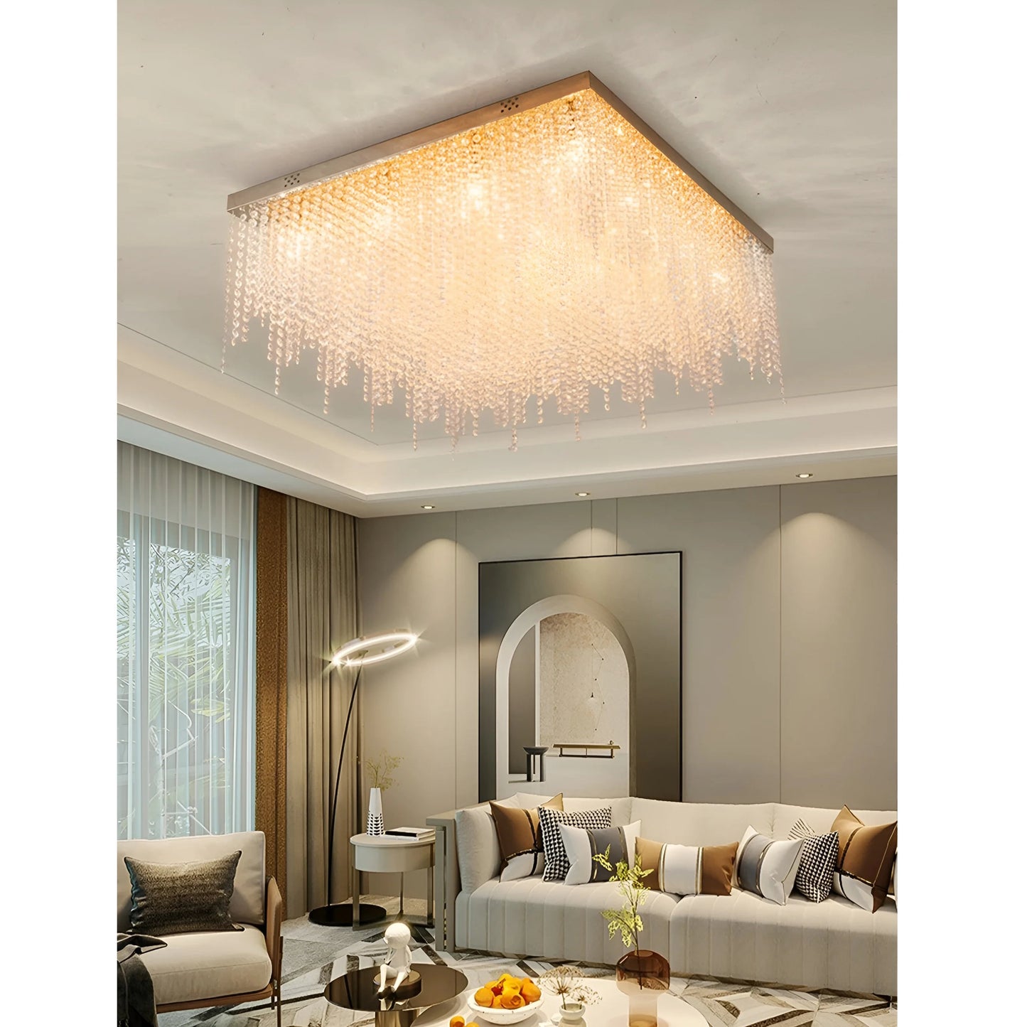 Aci Catena | Modern Square LED Ceiling Chandelier, Gold, L31.5xw31.5", Warm Light, DimmableBy Miron Demid LLC