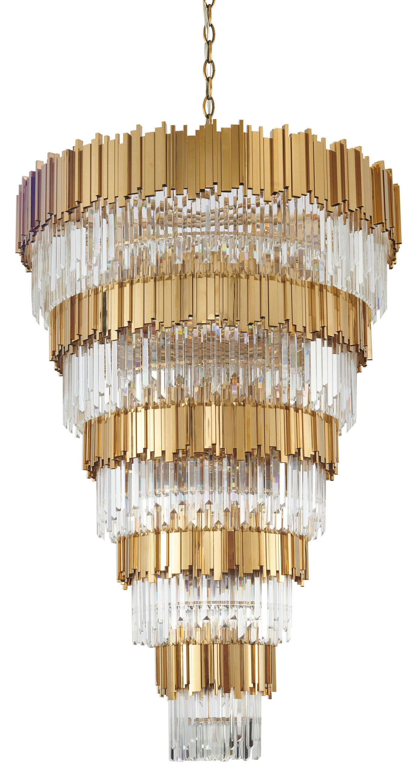 D60" 5-Tier Shiny Gold Frame Chandelier With Clear Hanging CrystalsBy Design Living