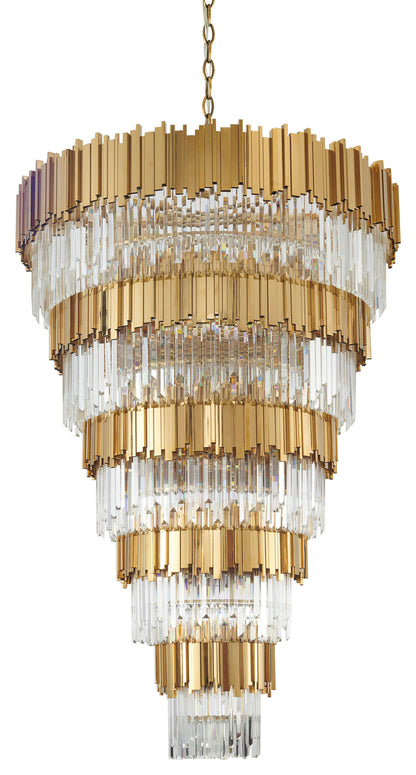 D60" 5-Tier Shiny Gold Frame Chandelier With Clear Hanging CrystalsBy Design Living