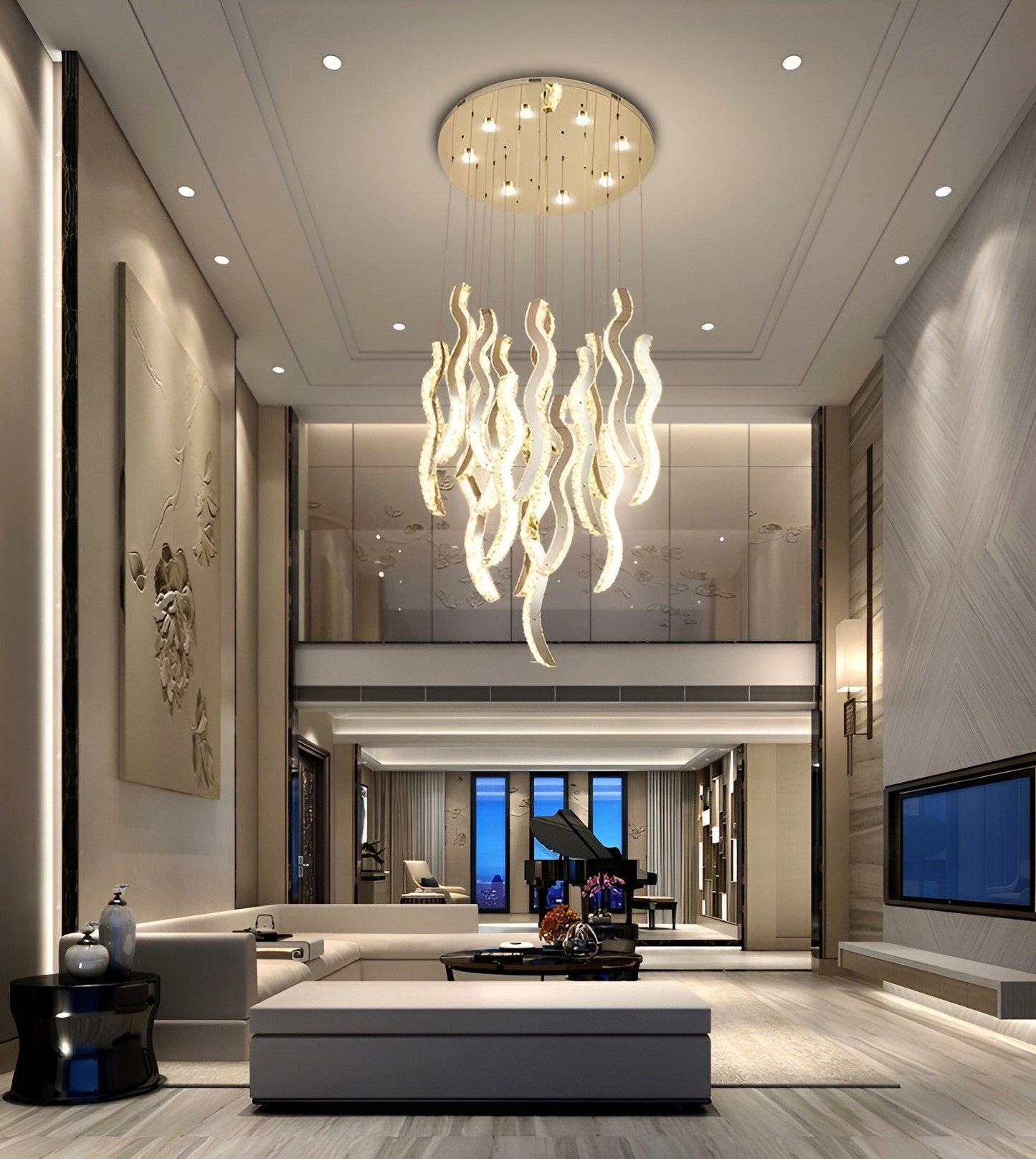 Menaggio | Gold Crystal Wave Light Fixture, Gold, 47.2'' (17 Lights)By Miron Demid LLC