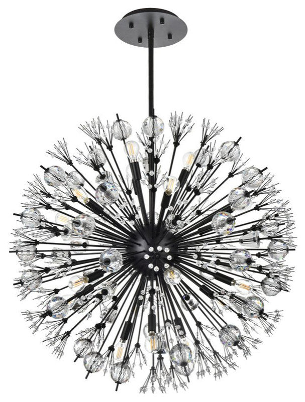 Elegant Lighting 2500D32BK Vera 32 inch crystal starburst round pendant in blackBy Elegant Furniture & Lighting