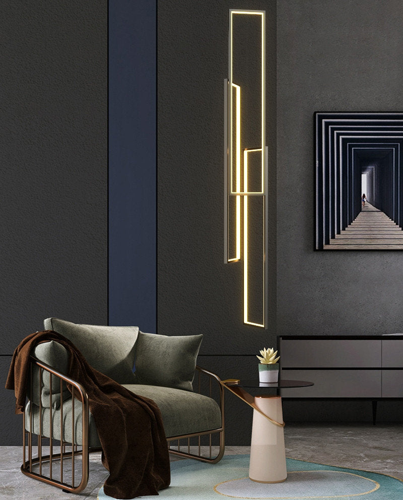 Lavagna | Ultramodern Rectangle Hanging LED Chandelier, Black, 3 Lights (H157.5"), Warm Light, Non-DimmableBy Miron Demid LLC