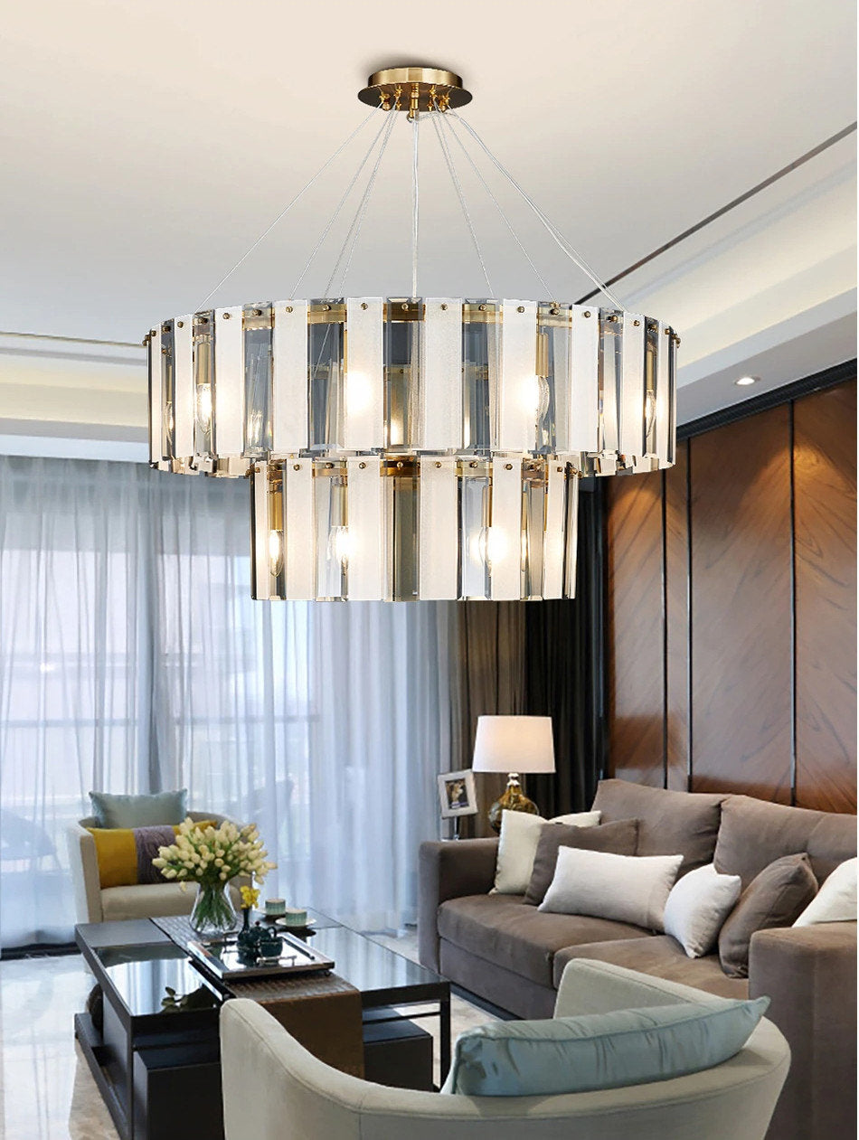 Geraardsbergen | Drum Chrome Glass Round Chandelier, White and Grey, SmallBy Miron Demid LLC