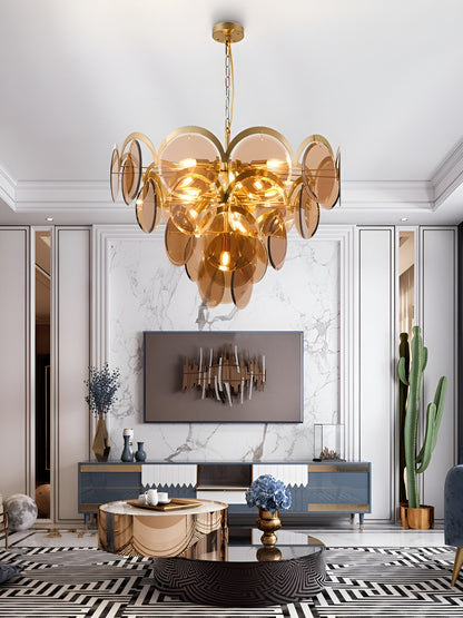 Huy | Amber/Smoke Gray Glass Chandelier for Hotel, Amber, 31.5"By Miron Demid LLC