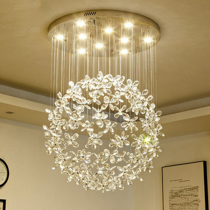 Spherical Ceiling Chandelier with Butterfly Crystals, D31.5xh78.7"By Miron Demid LLC