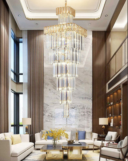 Beuil | High-end Villa Staircase Square Crystal Chandelier, Amber, H55.1"By Miron Demid LLC