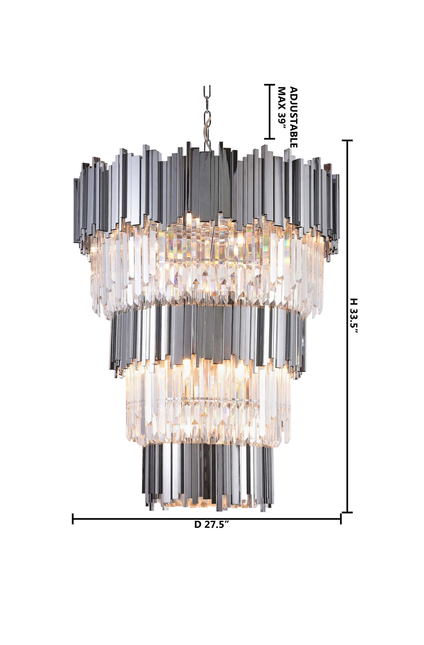 3-Tier Chrome Bar Rod Frame Chandelier, Clear Crystal DropsBy Design Living