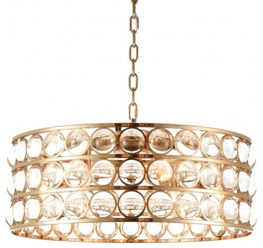 Drum Shade Chandelier With Clear Crystal Accents, GoldBy Design Living
