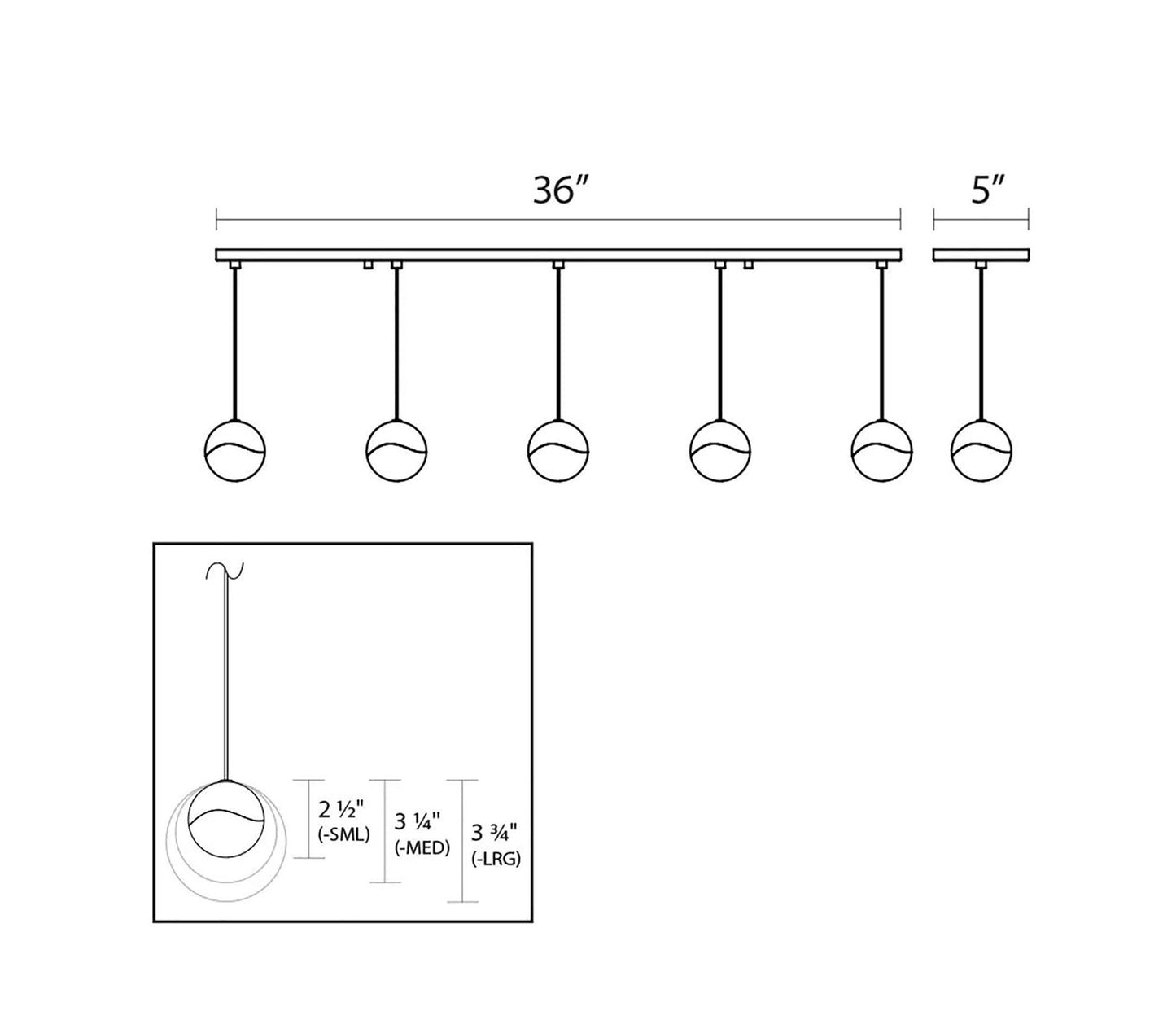 Grapes LED 5-Light Rectangle Canopy Pendant, Polished Chrome, Large GrapesBy SONNEMAN - A Way of Light