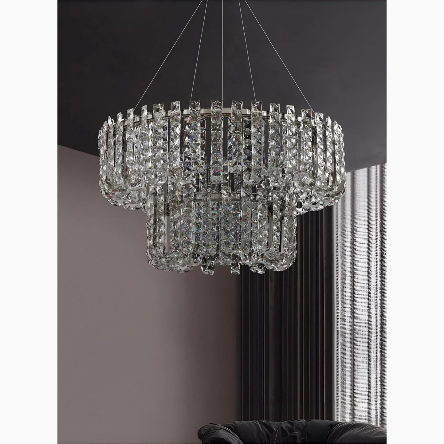 Cagnano Amiterno | Posh Large LED Crystal Pendant Chandelier, 2 Layers Small -Dia31.5+19.7", Warm LightBy Miron Demid LLC