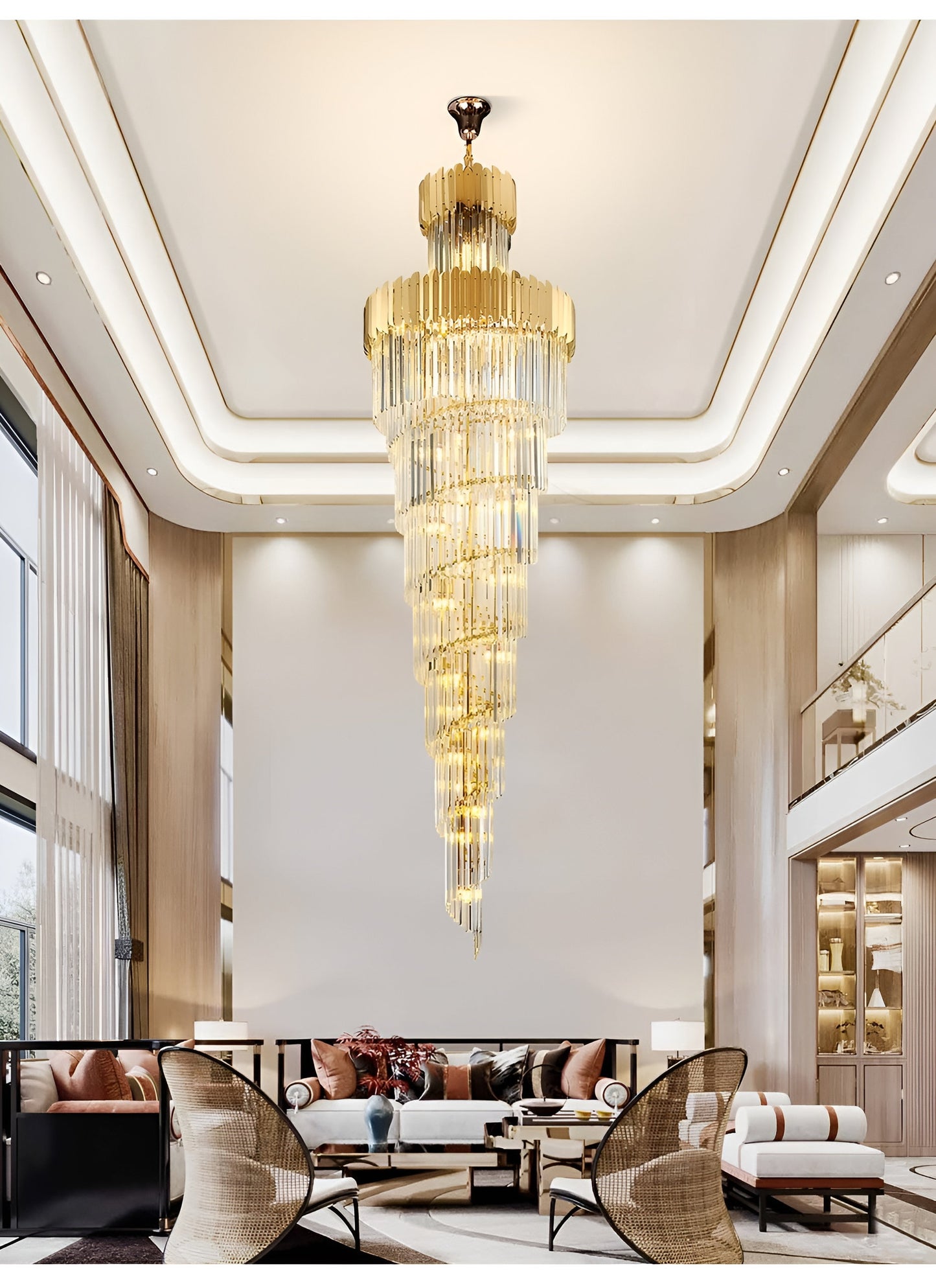 Trinite | Exclusive Long Gold Modern Crystal Chandelier, 19.7By Miron Demid LLC
