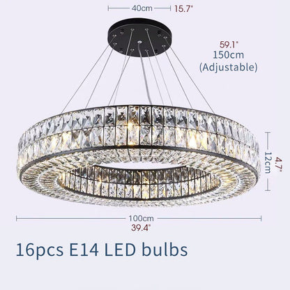 Inzago | Luxury Hanging Black Crystal Chandelier For Living Room, Dining Room, Dia39.4xh4.7", Cool Light, DimmableBy Miron Demid LLC