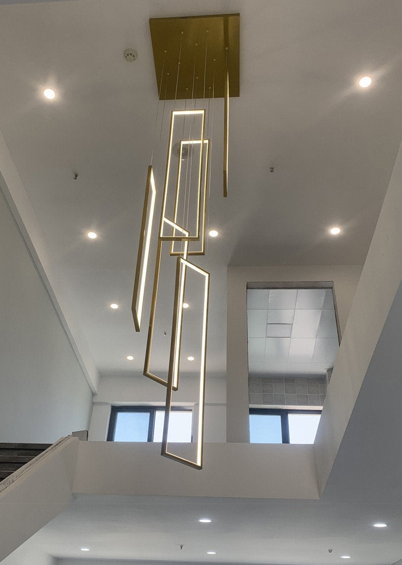 Lavagna | Ultramodern Rectangle Hanging LED Chandelier, Gold, 6 Lights (H157.5"), Cool Light, Non-DimmableBy Miron Demid LLC