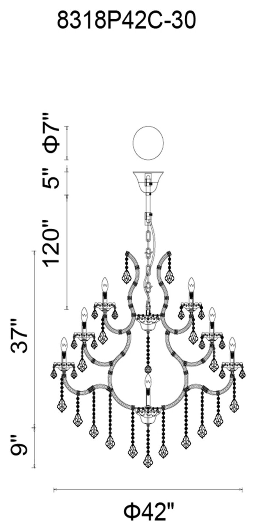Maria Theresa Up Chandelier, 42"By CWI Lighting
