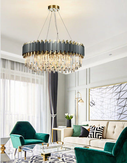 Alfianello | Creative Drum Crystal Hanging Lighting For Living Room, Dia31.5"By Miron Demid LLC