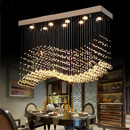 Agropoli | Luxury Rectangle LED Crystal Lamp for Dining Room, L47.2xw9.8xh39.4", Warm LightBy Miron Demid LLC