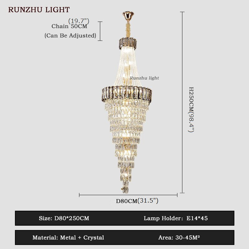 Saint-Auban | Luxury Elegant Crystal Chandelier For Stairway, Smoke Grey, Dia31.5"By Miron Demid LLC